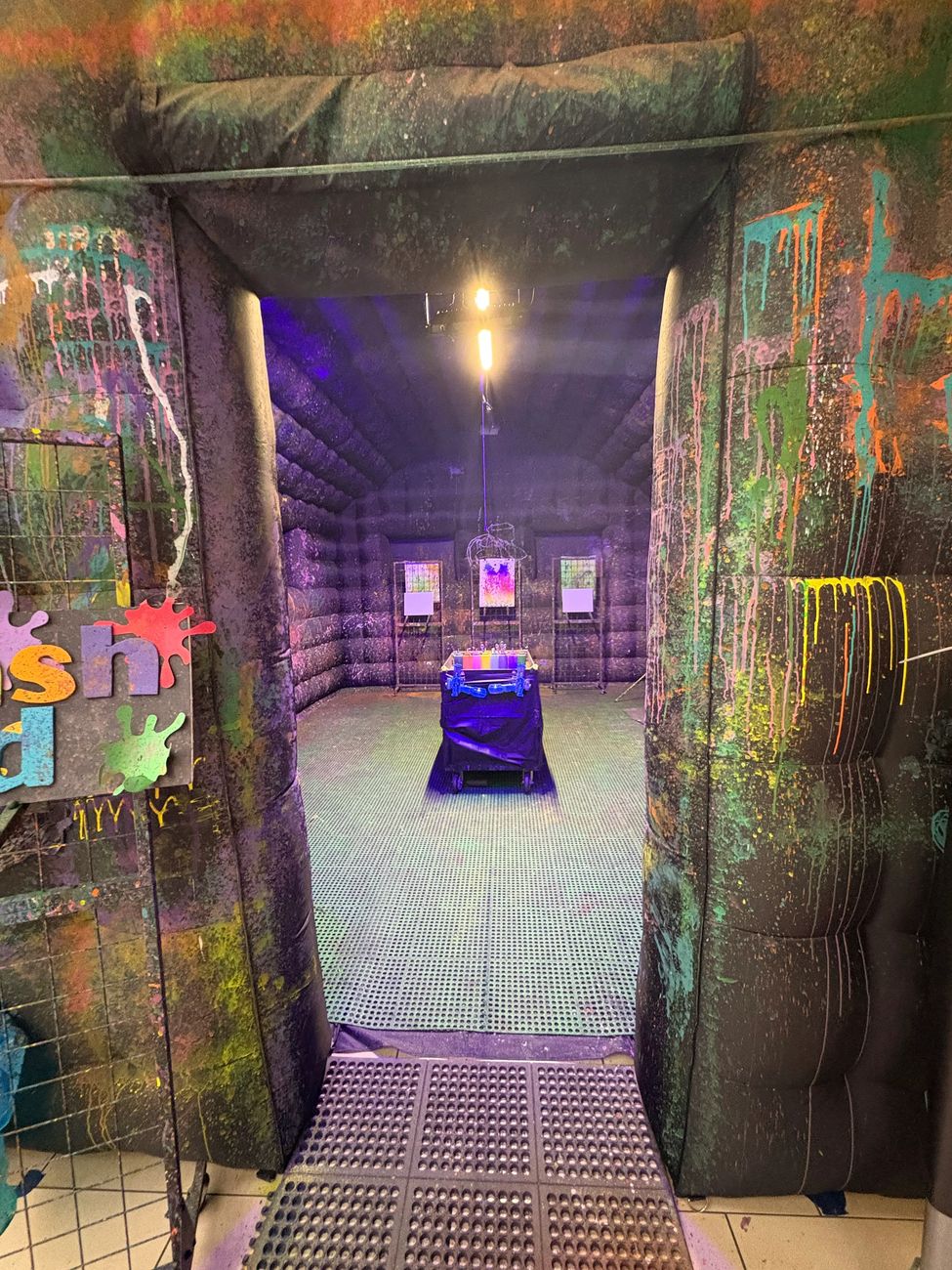 The entrance to the colorful paint room
